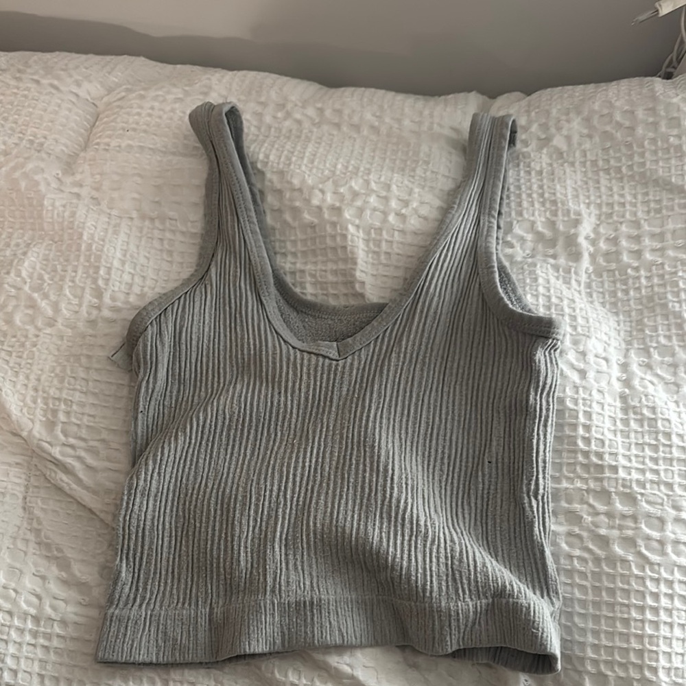 Gray Ribbed Knit Women's Top